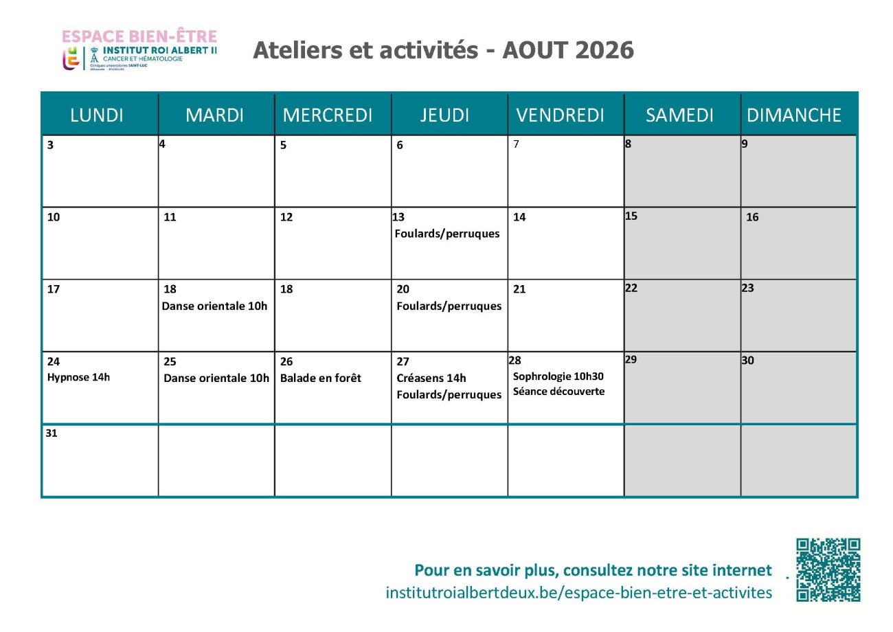 activités et ateliers espace bien être institut roi albert 2